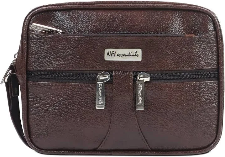 Brown Leather Cash Bag with Zippers