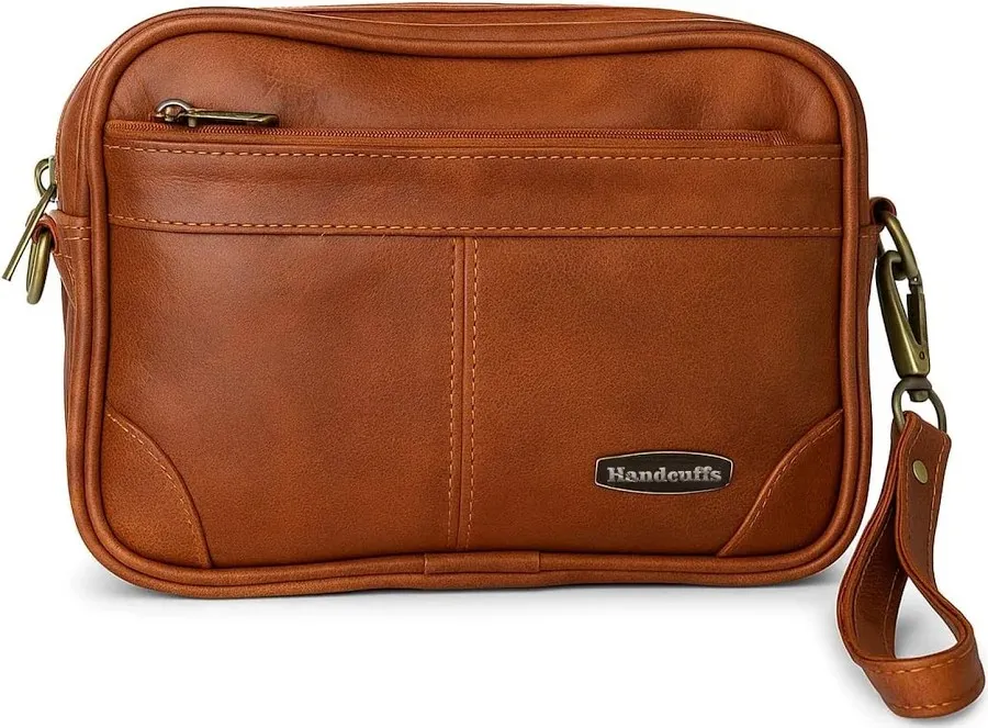 Tan Leather Wristlet Cash Bag